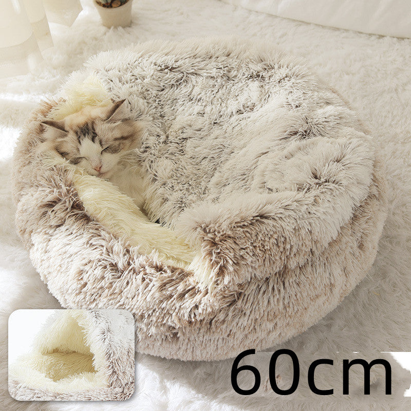 2 In 1 Dog And Cat Bed Pet Winter Bed Round Plush Warm Bed House Soft Long Plush Pets Bed Pet Products - Thriver Trend