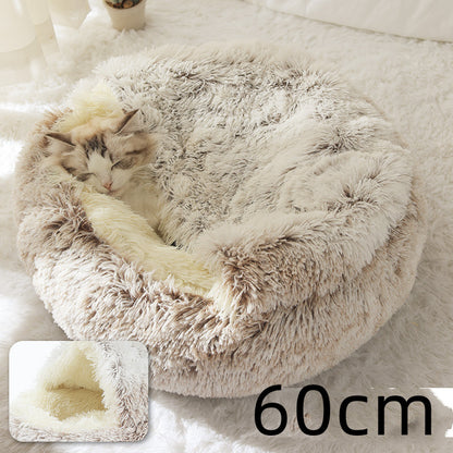2 In 1 Dog And Cat Bed Pet Winter Bed Round Plush Warm Bed House Soft Long Plush Pets Bed Pet Products - Thriver Trend