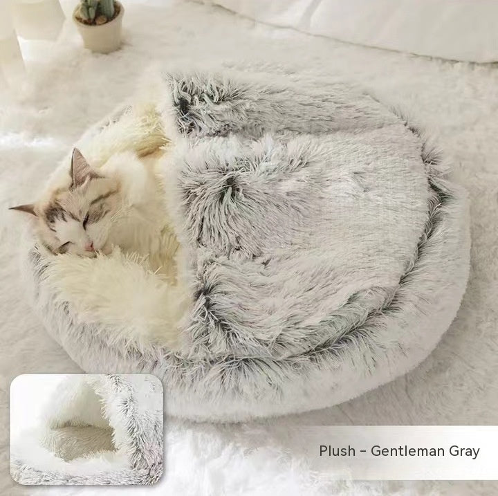 2 In 1 Dog And Cat Bed Pet Winter Bed Round Plush Warm Bed House Soft Long Plush Pets Bed Pet Products - Thriver Trend