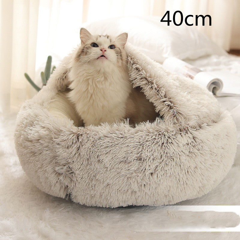 2 In 1 Dog And Cat Bed Pet Winter Bed Round Plush Warm Bed House Soft Long Plush Pets Bed Pet Products - Thriver Trend