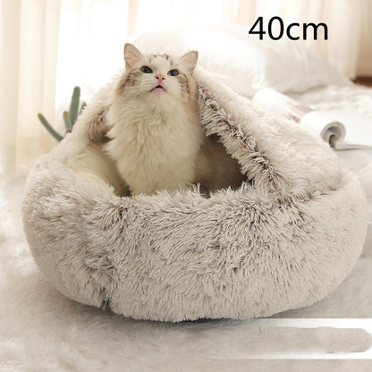 2 In 1 Dog And Cat Bed Pet Winter Bed Round Plush Warm Bed House Soft Long Plush Pets Bed Pet Products - Thriver Trend