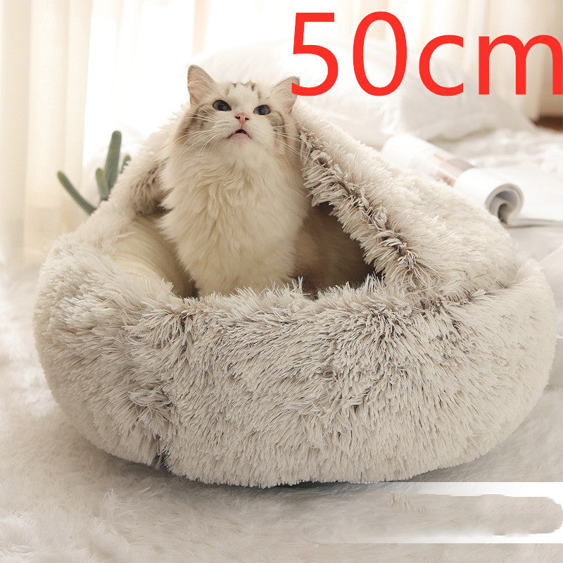 2 In 1 Dog And Cat Bed Pet Winter Bed Round Plush Warm Bed House Soft Long Plush Pets Bed Pet Products - Thriver Trend