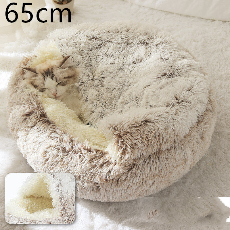 2 In 1 Dog And Cat Bed Pet Winter Bed Round Plush Warm Bed House Soft Long Plush Pets Bed Pet Products - Thriver Trend