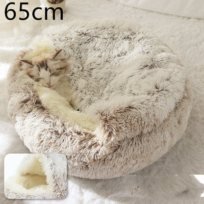 2 In 1 Dog And Cat Bed Pet Winter Bed Round Plush Warm Bed House Soft Long Plush Pets Bed Pet Products - Thriver Trend