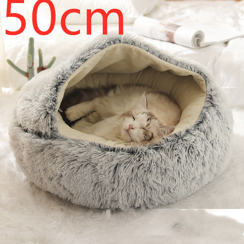 2 In 1 Dog And Cat Bed Pet Winter Bed Round Plush Warm Bed House Soft Long Plush Pets Bed Pet Products - Thriver Trend