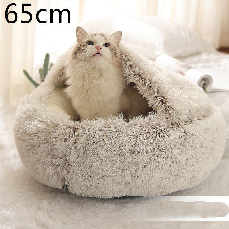 2 In 1 Dog And Cat Bed Pet Winter Bed Round Plush Warm Bed House Soft Long Plush Pets Bed Pet Products - Thriver Trend