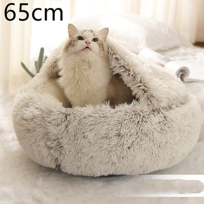 2 In 1 Dog And Cat Bed Pet Winter Bed Round Plush Warm Bed House Soft Long Plush Pets Bed Pet Products - Thriver Trend