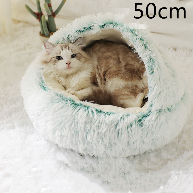 2 In 1 Dog And Cat Bed Pet Winter Bed Round Plush Warm Bed House Soft Long Plush Pets Bed Pet Products - Thriver Trend