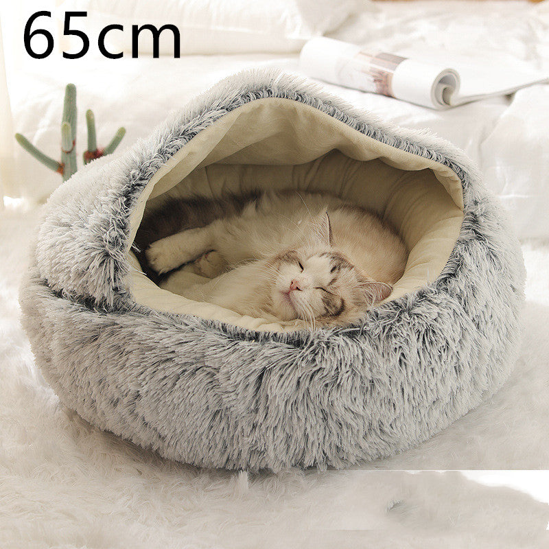 2 In 1 Dog And Cat Bed Pet Winter Bed Round Plush Warm Bed House Soft Long Plush Pets Bed Pet Products - Thriver Trend