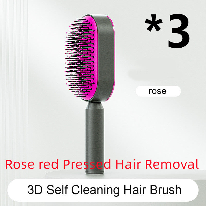 Self Cleaning Hair Brush For Women One-key Cleaning Hair Loss Airbag Massage Scalp Comb Anti-Static Hairbrush - Thriver Trend