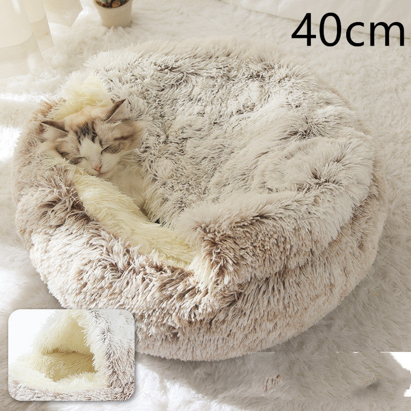 2 In 1 Dog And Cat Bed Pet Winter Bed Round Plush Warm Bed House Soft Long Plush Pets Bed Pet Products - Thriver Trend