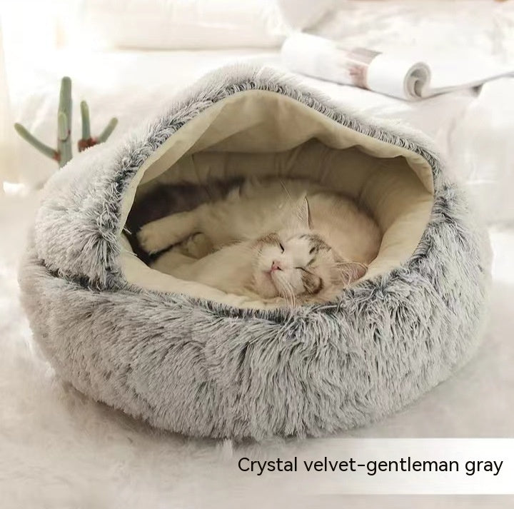 2 In 1 Dog And Cat Bed Pet Winter Bed Round Plush Warm Bed House Soft Long Plush Pets Bed Pet Products - Thriver Trend