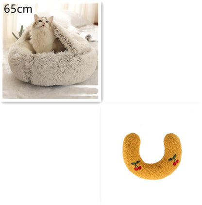 2 In 1 Dog And Cat Bed Pet Winter Bed Round Plush Warm Bed House Soft Long Plush Pets Bed Pet Products - Thriver Trend