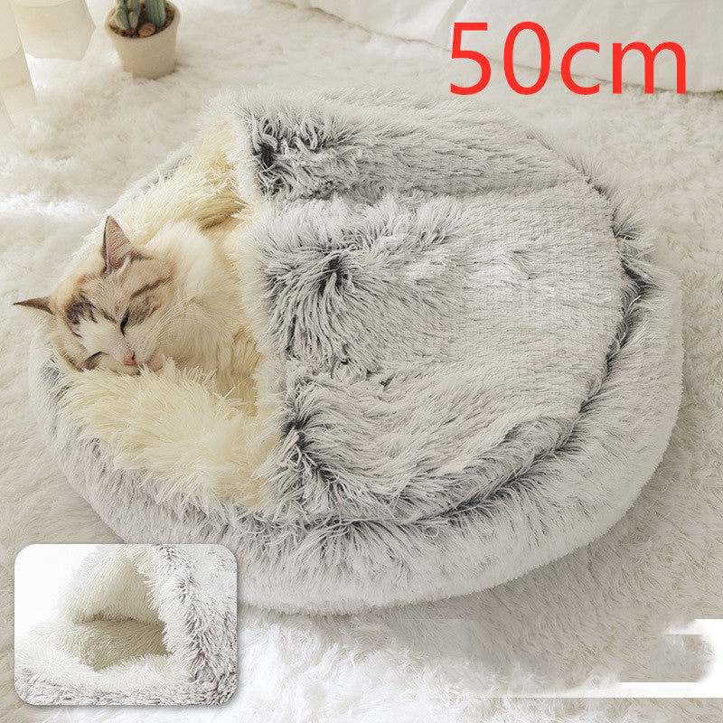 2 In 1 Dog And Cat Bed Pet Winter Bed Round Plush Warm Bed House Soft Long Plush Pets Bed Pet Products - Thriver Trend