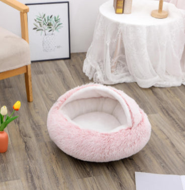 2 In 1 Dog And Cat Bed Pet Winter Bed Round Plush Warm Bed House Soft Long Plush Pets Bed Pet Products - Thriver Trend