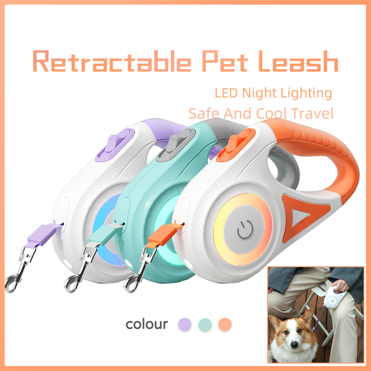 Dog Leash Retractable Leash And Dog Collar Spotlight Automatic Pet Dog Cat Traction Rope For Small Medium Dogs Pet Product - Thriver Trend