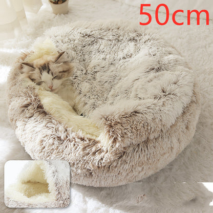 2 In 1 Dog And Cat Bed Pet Winter Bed Round Plush Warm Bed House Soft Long Plush Pets Bed Pet Products - Thriver Trend