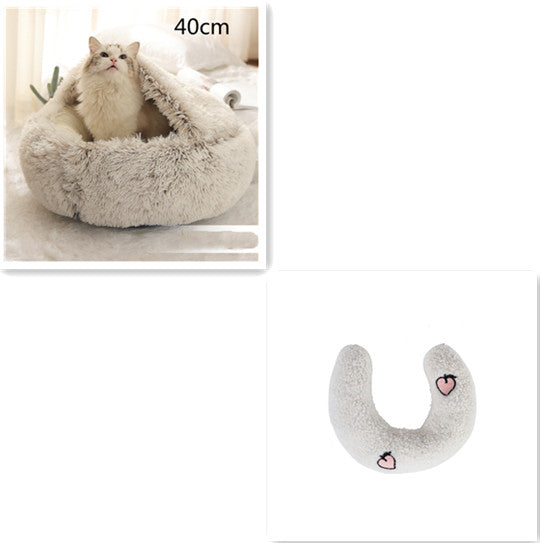 2 In 1 Dog And Cat Bed Pet Winter Bed Round Plush Warm Bed House Soft Long Plush Pets Bed Pet Products - Thriver Trend