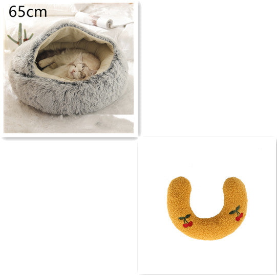 2 In 1 Dog And Cat Bed Pet Winter Bed Round Plush Warm Bed House Soft Long Plush Pets Bed Pet Products - Thriver Trend