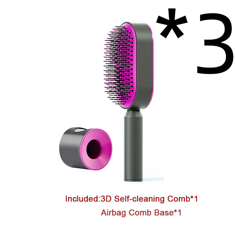 Self Cleaning Hair Brush For Women One-key Cleaning Hair Loss Airbag Massage Scalp Comb Anti-Static Hairbrush - Thriver Trend