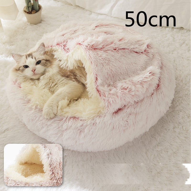 2 In 1 Dog And Cat Bed Pet Winter Bed Round Plush Warm Bed House Soft Long Plush Pets Bed Pet Products - Thriver Trend
