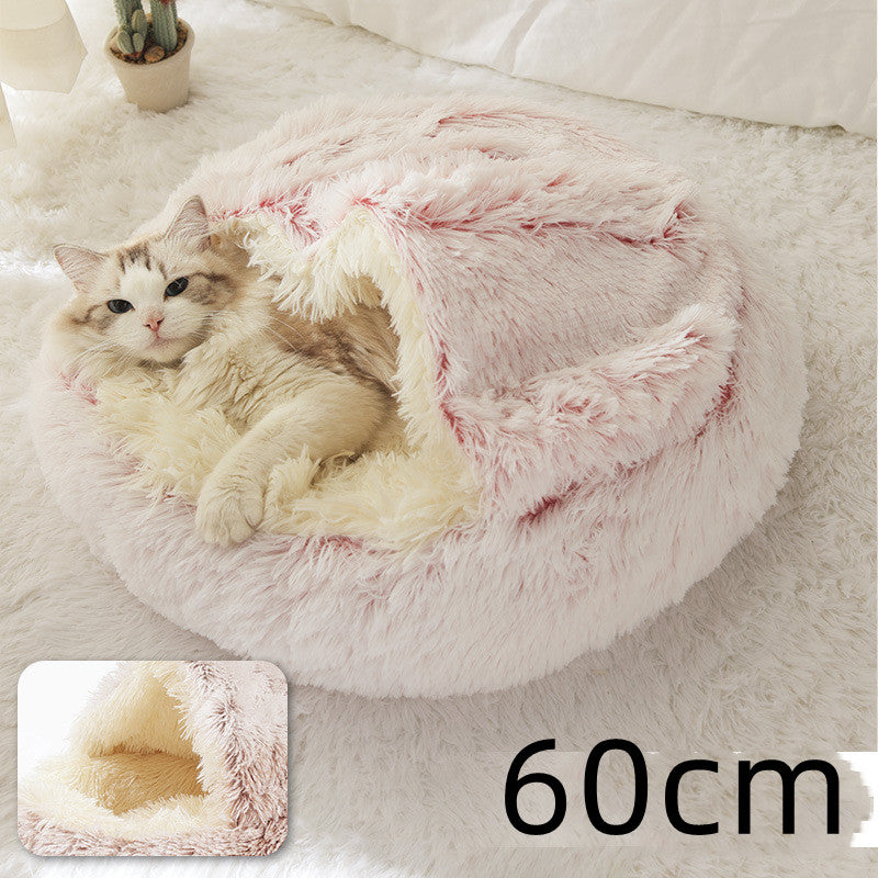 2 In 1 Dog And Cat Bed Pet Winter Bed Round Plush Warm Bed House Soft Long Plush Pets Bed Pet Products - Thriver Trend