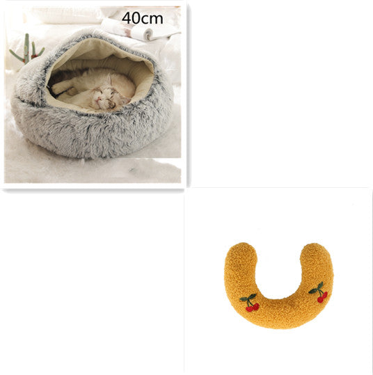 2 In 1 Dog And Cat Bed Pet Winter Bed Round Plush Warm Bed House Soft Long Plush Pets Bed Pet Products - Thriver Trend