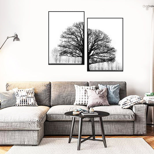 Black And White Winter Trees Modern Sofa Background Wall Decorative Painting - Thriver Trend