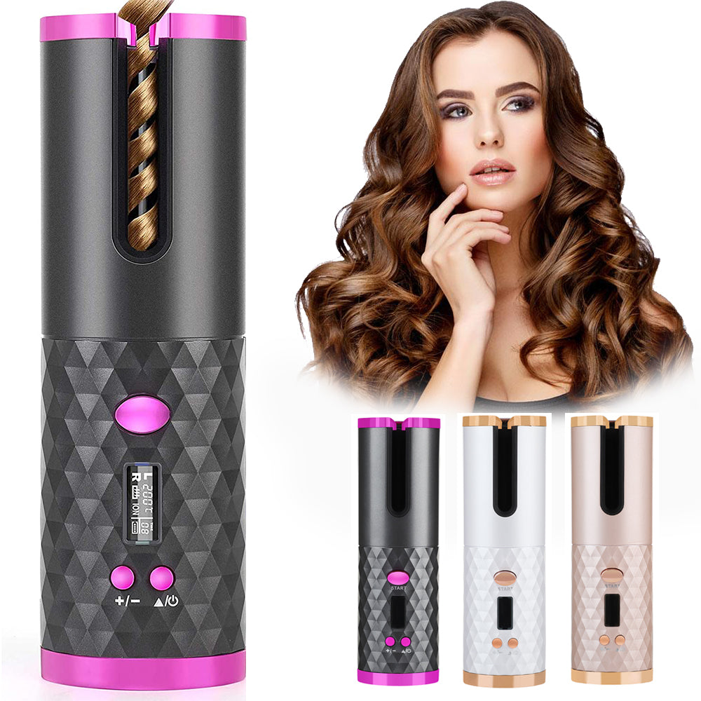Rechargeable Automatic Hair Curler Women Portable Hair Curling Iron LCD Display Ceramic Curly Rotating Curling Wave Styer - Thriver Trend