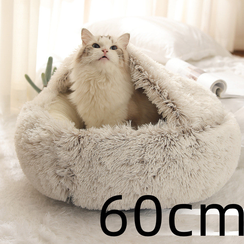2 In 1 Dog And Cat Bed Pet Winter Bed Round Plush Warm Bed House Soft Long Plush Pets Bed Pet Products - Thriver Trend