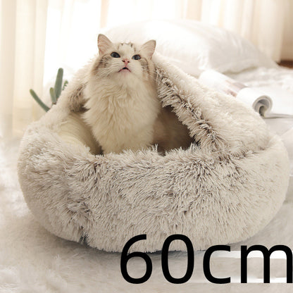 2 In 1 Dog And Cat Bed Pet Winter Bed Round Plush Warm Bed House Soft Long Plush Pets Bed Pet Products - Thriver Trend