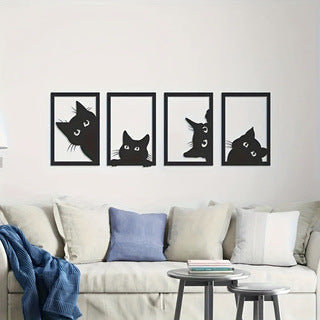 Black Cat Metal Wall Art Decoration Suit - Thriver Trend