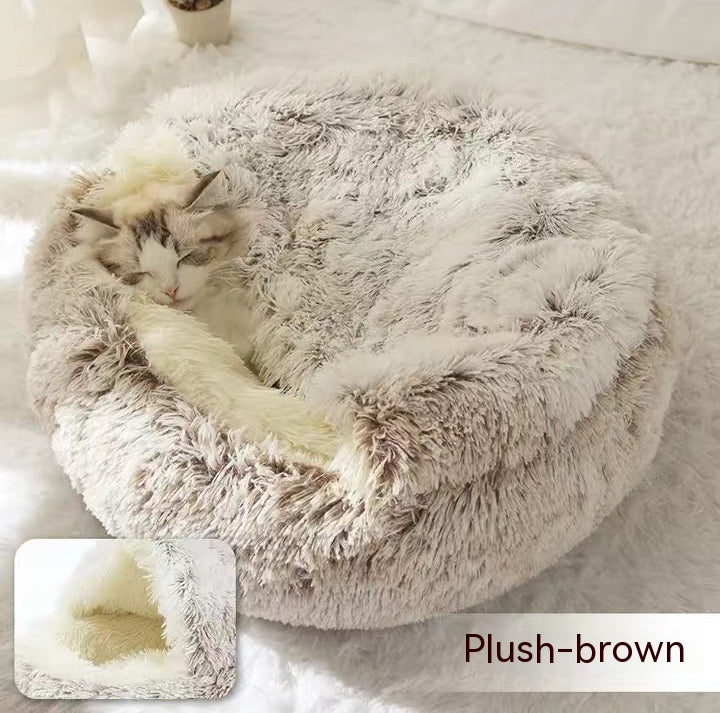 2 In 1 Dog And Cat Bed Pet Winter Bed Round Plush Warm Bed House Soft Long Plush Pets Bed Pet Products - Thriver Trend