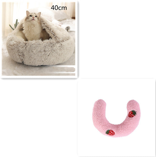 2 In 1 Dog And Cat Bed Pet Winter Bed Round Plush Warm Bed House Soft Long Plush Pets Bed Pet Products - Thriver Trend